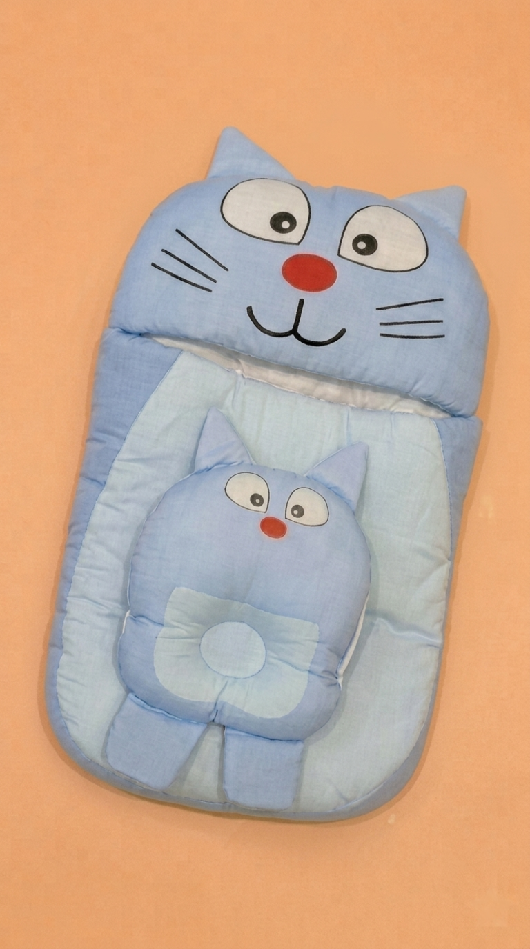 2-Piece Ultra-Soft Animal Character Baby Sleeping Bag & Head-Shaping Pillow Set