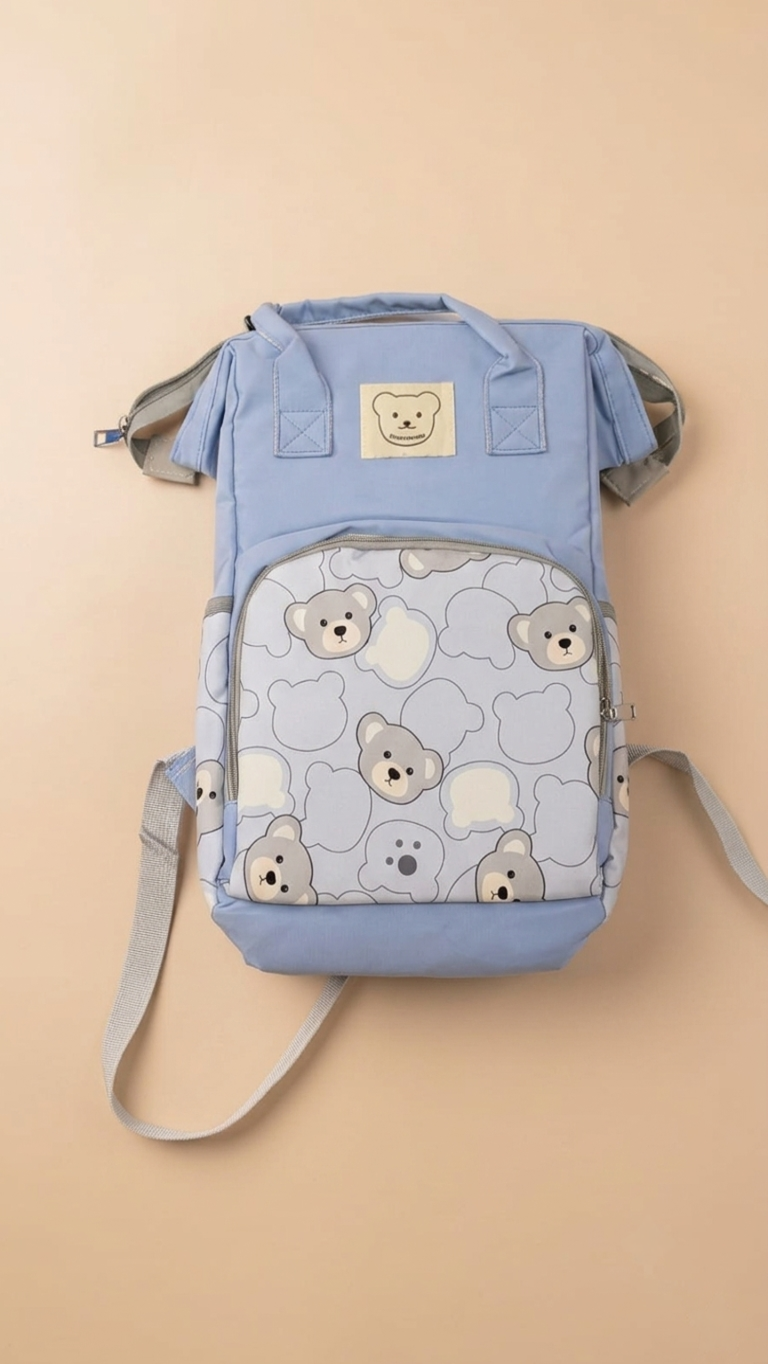 Cute Bear Print Multifunctional Baby Diaper Backpack – Waterproof Travel Organizer Bag